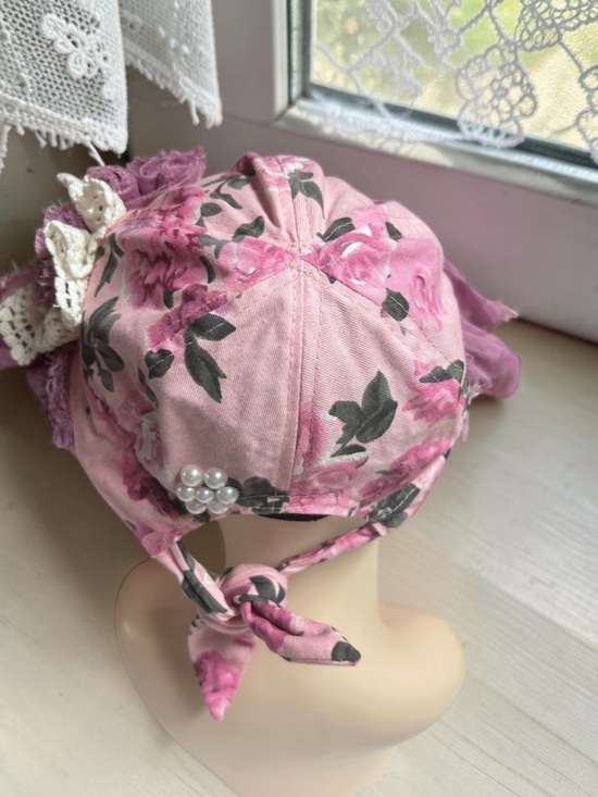 Floral Wide Brim Hat Pink Purple Lace Appliqués Shabby Chic Boho Women OS new main image 8